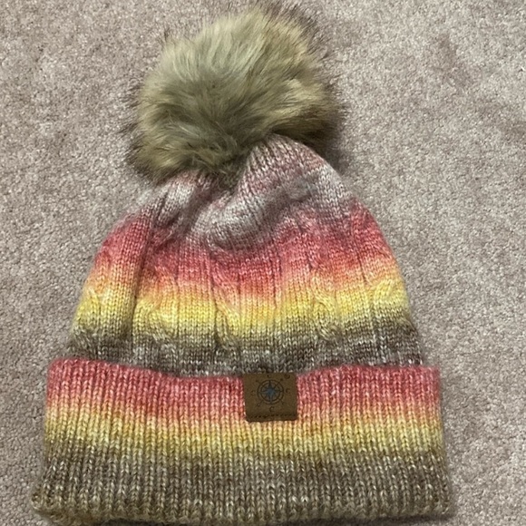 Cute Striped Multicolor Knit Beanie with Pom OS - Picture 5 of 5